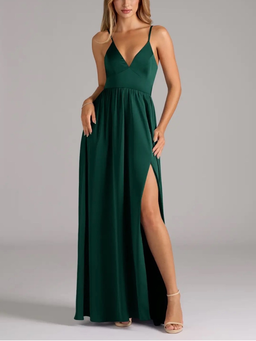 Emerald A-Line Corset Stretch Satin Dress